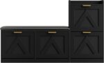 IDEALHOUSE Farmhouse Shoe Cabinet with Bench and 4 Flip Drawers, Shoe Storage Cabinet with Bench and Comfort Cushion, Entryway Shoe Organizer with Storage for Foyer, Hallway, Living Room-Black - Image 2