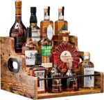 KLM Liquor Bottle Display Shelf, Coffee Syrup Rack Organizer, 3 Step Countertop Liquor Wine Rack, mini bar,liquor cabinet, Home Retro Bar Shelf Stand for Liquor Whiskey, Spirits - Image 2