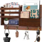 Key Holder Wall Mount, Mail Organizer with Key Hooks, Solid Wood Mail Holder with Hook Rustic Home Decor for Command Center Entryway Mudroom Hallway Doorway - Image 2