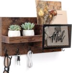 Key Holder for Wall, Mail Organizer Wall Mount with Key Hooks and Wallet Holder, Sunglasses Storage, Coats and Dog Leash Hanger, Decorative with 4 Double Hooks and Chalkboard - Image 2