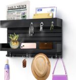 Key Holder for Wall - Stylish Wall Shelf with Hooks, 4 Rustic Key Hooks for Wooden Mail Organizer with Shelf, Perfect Entryway Storage for Keys, Letters & Small Items - Image 2