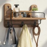 Key Holder for Wall with Shelf - 5.1" Deep Large Mail Organizer Wall Mount with 3 Heavy-Duty Dual Hooks & Safety Guardrail - Rustic Wood Wall Shelf for Entryway, Kitchen, Office - Image 2