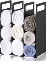 LEIFIDE Set of 2 Interlocking Towel Organizer Metal Bathroom Towel Storage Rack Shelf Dividers Organizers for Closet Home Space Saving (Black) - Image 2