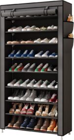 Laiensia 9-Tier Vertical Shoe Rack Organizer, Space Saving Shoe Storage Organizer, Non-Woven Cover Shoe Shelf Holds 36-45Pairs for Bedroom, Hallway, Closet Entryway, Grey - Image 2
