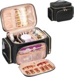 Large Makeup Bag, Portable Travel Makeup Bag Organizer for Women Girls with Makeup Brush Compartment & Two Side Pockets, Cosmetic Travel Bag Vertical Storage Toiletry Bag - Black - Image 2