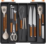 Lifewit Utensil Organizer for Kitchen Drawers, Expandable Cooking Utensil Tray, Adjustable Cutlery Silverware Flatware Holder, Plastic Spatula Tools Storage Divider, 13-22 x 15", Black - Image 2