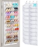 MISSLO 30 Pairs Over the Door Shoe Organizer Breathable Mesh Hanging Shoe Rack for Closet Storage with Wide Deep Pockets 10 Tier Shoes Holder Fit All the Family's Sneakers, Boots, Heels (White, 71") - Image 2