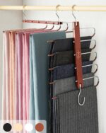 MORALVE Pants Hangers Space Saving - 2 Pack European Beechwood Scarf and Jean Hangers - Closet Organizer and Space Saver Pant Rack, Leggings Hanger, and Scarf Holder with 360° Swivel Hook - Image 2