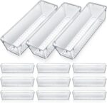 Maitys 12 Pcs Clear Drawer Organizer 9 x 3 x 2 Inches Plastic Rectangle Trays Makeup Vanity Storage Bins and Kitchen Drawers Dividers for Office Desk Silverware Kitchen Utensils(Clear) - Image 2