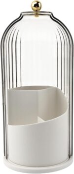 Makeup Brush Holder with Lid, 360 Rotating Sliding Opening Cosmetic Tools Organizer, Waterproof Dustproof Makeup Brush Organizer for Vanity Desktop Bathroom Countertop(COLOR:White And Clear) - Image 2