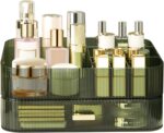Makeup Organizer with Stackable Drawer, Large Capacity Vanity Organizer for Dresser Bathroom Countertop, Cosmetics Organizer and Display Case for Skincare, Perfume, Makeup Brushes, Lipsticks, Green - Image 2