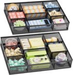 Marbrasse 2 Pack Desk Drawer Organizer, Mesh Drawer Organizer Tray with 8 Adjustable Compartments, Desk Organizers and Accessories, 5 Dividers Drawer for Office Supplies, Makeup & Vanity (Black) - Image 2