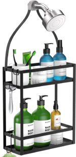 Meangood Shower Caddy, 10.4" x 4.5" x 22.04" Hanging Shower Caddy Organizer Over Shower Head Big Capacity for Shampoo, Conditioner with Hooks for Razor/Sponge, Matte Black - Image 2