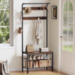 NEWBULIG Hall Tree with Shoe Bench and Coat Rack, 4-in-1 Entryway Organizer with 10 Hooks and Storage Shelf, Rustic Wood Finish Entryway Bench for Mudroom, Living Room, Bedroom - Image 2