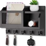 Nekon Key Holder Wall Mount with Mail Slot, 11.8" W x 7.5" H x 3.1" D Modern Farmhouse Key and Mail Organizer with 5 Hooks for Home Decor (Black) - Image 2