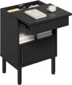 Nightstand with Gun Drawer, Bedside Table with Hidden Compartment, End Table with Storage Cabinet, Night Stand for Bedroom, Office, Black ET22BB - Image 2