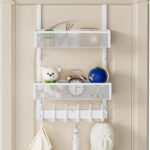 Over The Door Hooks Organizer, Over Door Storage with 12 Coat Hooks and 2 Mesh Basket, Bathroom Door Organizer Towel Rack Back of Door Hanger Organizer for Bedroom, Kitchen(White) - Image 2