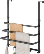 Over The Door Towel Rack, Over Door Towel Racks for Bathroom Door with 5 Hooks, 3 Tier Towel Storage Hanger Holder for Bathroom Accessories, 16 Inch Towel Bar for Hanging Towels, Matte Black - Image 2