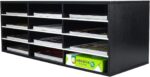 PAG Mail Sorter, Wood Countertop Literature Organizer, Student Mailbox for Classroom, Desktop Bill Paper Organizer for Office Home School, 12 Compartments, Black & White - Image 2