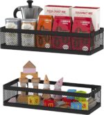 PUSDON Hanging Storage Baskets Organizer Wall Mount, Metal Wire Storage Bin Rack for Kitchen Bathroom Shower Spice Shelf Home Decor Essentials Black-2 Packs (Netting) - Image 2