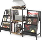 Record Player Stand with Vinyl Storage, Record Player Table with Vinyl Record Storage Up to 280 Albums, Turnta ble Stand with Record Holder Display Shelf, Record Cabinet for Media Stereo Audio - Image 2