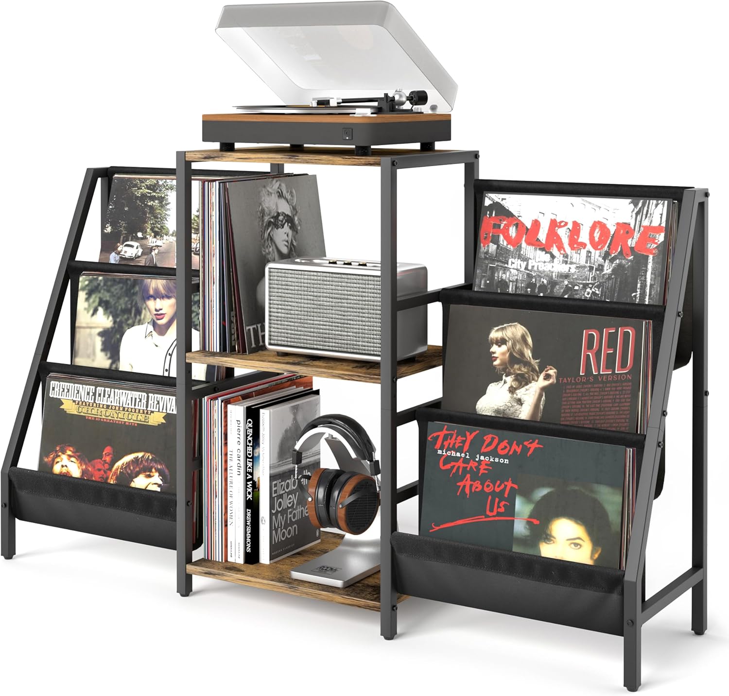 Record Player Stand with Vinyl Storage, Record Player Table with Vinyl Record Storage Up to 280 Albums, Turnta ble Stand with Record Holder Display Shelf, Record Cabinet for Media Stereo Audio - Image 2