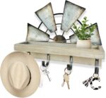 RootyHeart Windmill Key Holder Wall Mount, Decorative Wall Mounted Key and Mail Rack with Shelf, Farmhouse Wall Decor, 4 Rustic Hooks for Coats & Keys, Gray Western Key Holder - Image 2