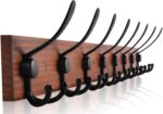 Rustic 32.2" Large Coat Rack Wall Mount, Long Wood Coat Hooks Wall Mount with 8 Triple Hooks, Heavy Duty Wooden for Entryway, Farmhouse Hanging Jackets, Coats, Hats, Bags,Towel - Image 2