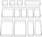 SMARTAKE 13-Piece Drawer Organizer with Non-Slip Silicone Pads, 5-Size Desk Drawer Organizer Trays Storage Tray for Makeup, Jewelries, Utensils in Bedroom Dresser, Office and Kitchen (Clear) - Image 2