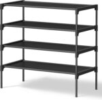 SONGMICS Shoe Rack, 4-Tier Shoe Storage Organizer, Space-Saving, 11.7 x 24.5 x 27.7 Inches, Entryway, Metal Frame, Non-Woven Fabric Shelves, Ink Black ULSH024BH01 - Image 2