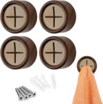 S&T INC. Round Adhesive Push Towel Hooks for Kitchen, Hand and Dish Towels, Plastic, Walnut, 4 Pack - Image 2