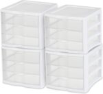 STERILITE 3 Drawer Desktop Storage Unit, Tabletop Organizer for Desk, Countertop at Home, Office, Bathroom, White with Clear Drawers, (Pack of 4) - Image 2