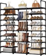 SUOERNUO Shoe Rack Storage Organizer Holds 50-55 Pairs Tall Shelf for Shoes Metal Freestanding Closet Black 9-Tier Non-Woven Dustproof - Image 2