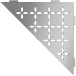 Schluter Triangular Corner Shelf for Tiled Walls - Floral Design, Stainless Steel Material, Brushed Stainless Steel Finish, 3/32" Thick Anchoring Tabs - SES1D5EB - Image 2
