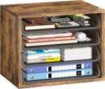 Simple Trending Desk File Organizers, 4-Tier Letter Tray Paper Organizer with File Holder, Wooden Paper Sorter for Office Supplies, Rustic Brown - Image 2