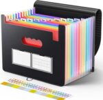 Sooez Accordion File Organizer, 13 Pockets Expanding File Folder, Portable Monthly Paper Bill Tax Receipt Organizer, Letter A4 Size Document Holder with Blank Labels, Black - Image 2