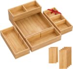 SpaceWhisper Bamboo Drawer Organizer, 5-Piece Drawer Divider with Removable Dividers for Organization and Storage, Multi-Use Stackable Storage Box & Utensil Holder for Kitchen, Office, Makeup & More - Image 2