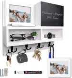 Spacelog Key and Mail Holder for Wall with Chalkboard – Magnetic Picture Frame Key Holder Wall Mount, White, Dual Storage & Cupboards - Image 2