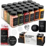Square Glass Spice Jars (24 x 4oz) with Black Lids + Magnetic Spice Rack for Refrigerator (Fits 12 Jars) + Bonus Slim Auxiliary Rack, 240 Labels, Shaker Inserts, Funnel - Image 2