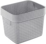 Sterilite 6-Pack Tall Weave Basket, Woven Plastic Storage Baskets for Organization, Cement Gray - Organizing Bin Containers with Handles for Bedroom, Bathroom, Dorm, Laundry Room, and Closet - Image 2
