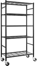 Storage Shelves Organizer - 5 Tier Metal Shelf Organizer with Metal Wheels and Adjustable Leveling Feet, Heavy Duty Garage Shelving for Kitchen, Pantry and Closet, 33.1"x12.6"x73.5", Black - Image 2