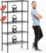 Sweetcrispy 5-Shelf Storage Shelving Unit, Adjustable Metal Wire Racks Heavy Duty Standing Shelf Organizer for Kitchen, Closet, Pantry, Garage, Bathroom, Laundry (13.8" D x 35.4" W x 69.3" H) - Image 2