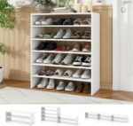 Tangkula 6-Tier Stackble Shoe Rack for Closet, Space Saving Wooden Corner Shoe Storage Shelf for 18 Pairs, 3-in-1 Adjustable White Shoe Organizer for Front Door Entryway - Image 2