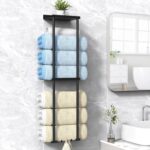 Towel Rack for Bathroom, Wall Mounted Vertical Rolled Towel Storage Organizer Holder with Shelf, Holds Up 6 Large Bath Sheets, Black - Image 2