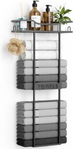 Towel Racks for Bathroom Wall Mounted with Shelf, 31.5" Large Towel Holder for Bathroom Wall, Black Towel Storage for Rolled Towels, Space Saving Organizer for Small Bathroom, RV & Apartment - Image 2