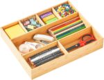 Umilife Large Bamboo Desk Drawer Organizer, Wood Junk Organizer Tray with Adjustable Dividers, Anti-Skip Storage Organization in Office Bathroom Drawer for Vanity, Makeup, 15" x 12" - Image 2