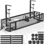 Under Desk Cable Management Tray, GZOKMOG 15.75" No Drill Cable Management Under Desk, Heavy Duty Metal Cord Organizer, Home Office Wire Management for Standing/Gaming Desk, 1 Pack Black - Image 2