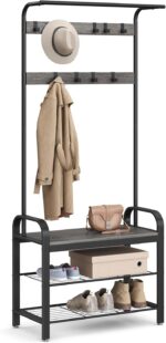 VASAGLE Coat Rack, Hall Tree with Shoe Bench for Entryway, Entryway Bench with Coat Rack, 4-in-1, with 9 Removable Hooks, a Hanging Rod, 13.3 x 28.3 x 72.1 Inches, Charcoal Gray and Black UHSR040B04 - Image 2