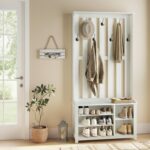 VASAGLE Hall Tree with Bench and Shoe Storage, Coat Rack with Shoe Bench, 7 Double Hooks for Jackets, Hats, Entryway, Bedroom, Living Room, 13.8 x 31.9 x 70.9 Inches, Rustic White UHSR414W01 - Image 2