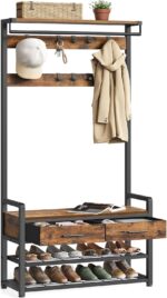 VASAGLE Hall Tree with Bench and Shoe Storage, Entryway Coat Rack with Shoe Bench, 2 Fabric Drawers, 10 Hooks, 11.8 x 31.7 x 71.5 Inches, Vintage Brown and Ink Black UHSR429B01 - Image 2